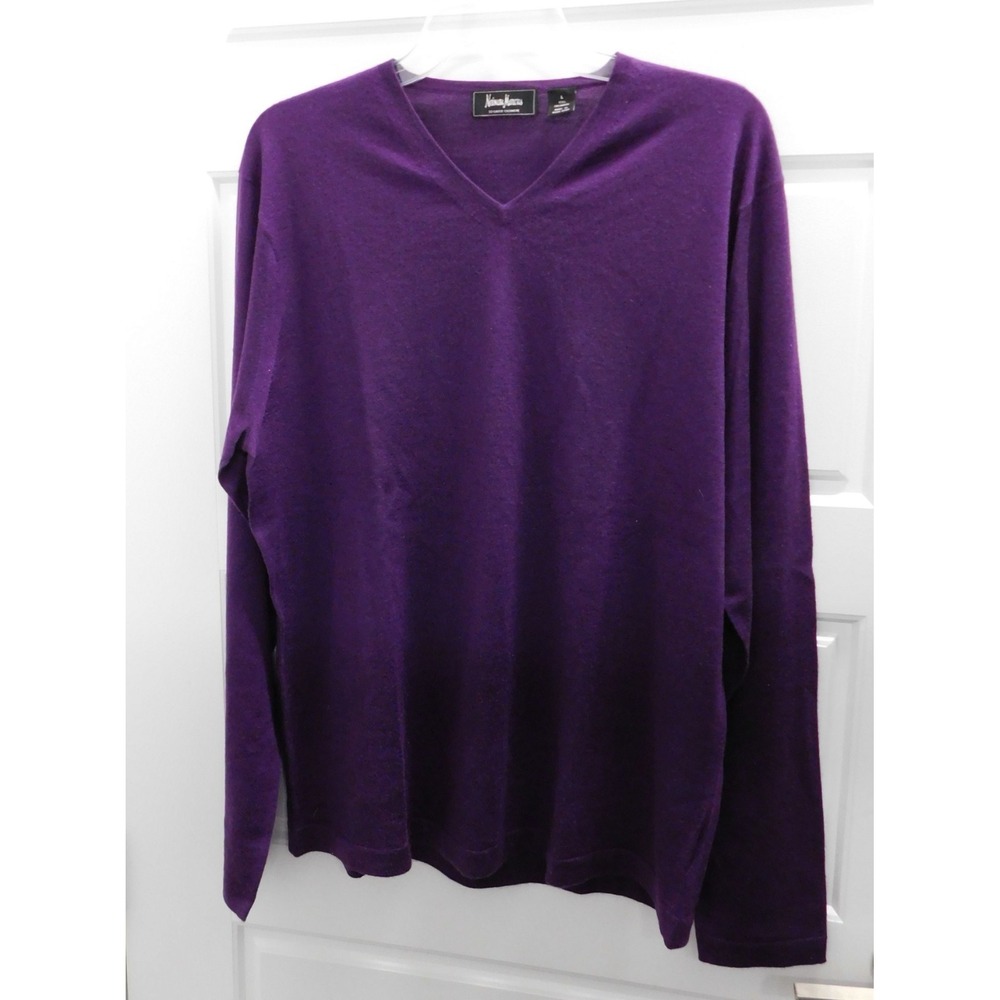 Neiman Marcus 100% Cashmere Purple Pullover Lightweight V-neck Sweater Top sz L